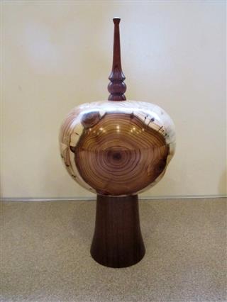 Lidded yew bowl on stand by Graham Holcroft
